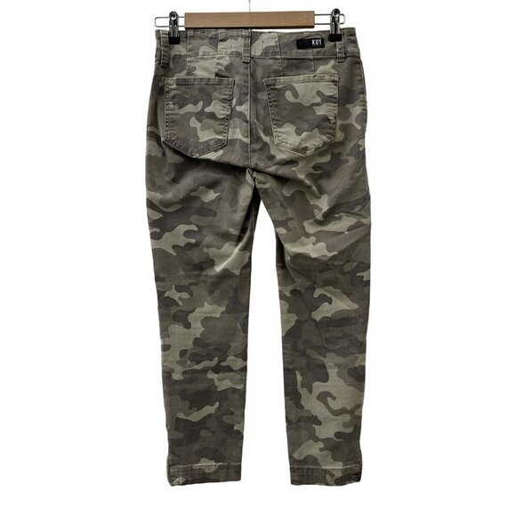 Kut from the Kloth Reese Ankle Straight Leg Pants Camo Print Zipper Hem Women 4 - Picture 2 of 15